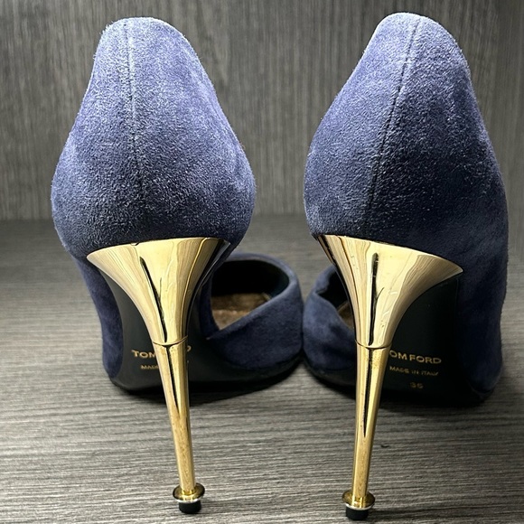 Tom Ford Navy Blue Suede Pumps with Hold Heels - Size 6 - Picture 5 of 7